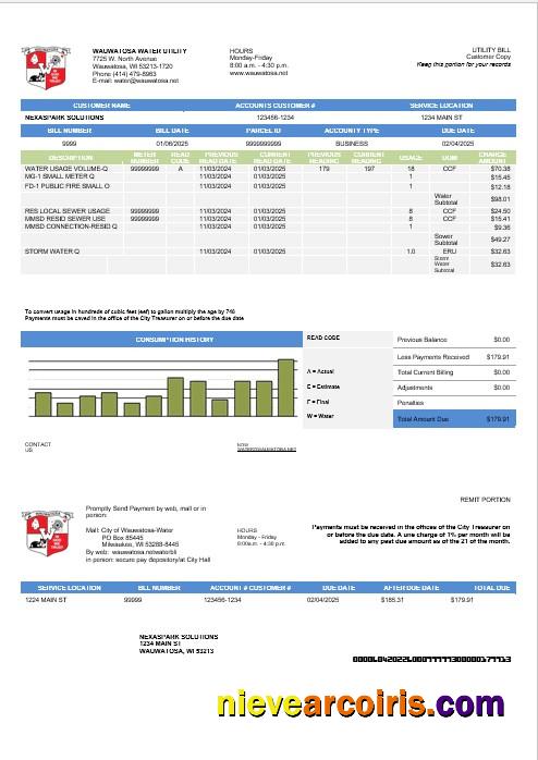 USA Wawatosa Water Utility business utility bill